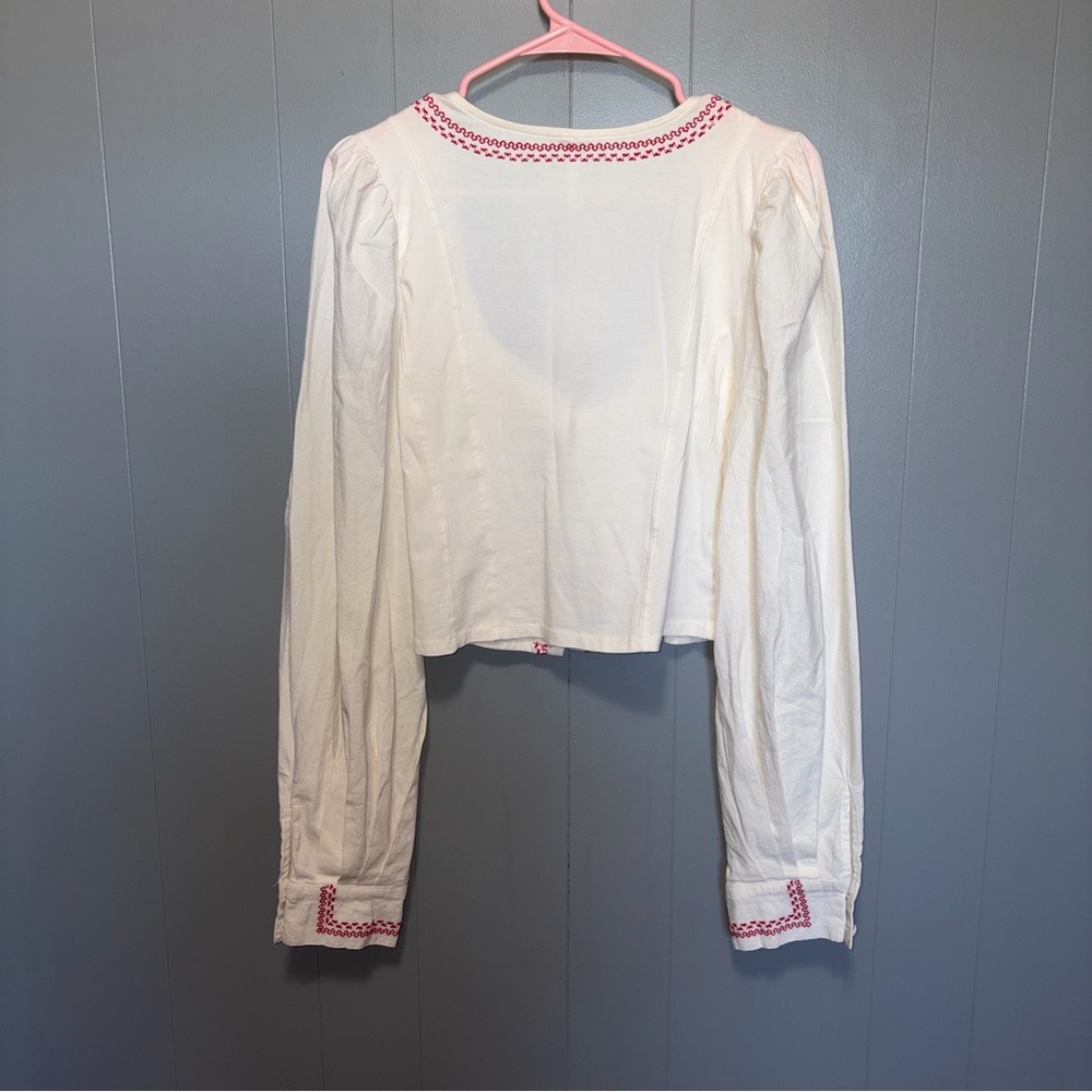 Free People Mada Embroidered Ivory Long Sleeve Scoop Neck Peasant Top Medium NWT - Picture 8 of 8